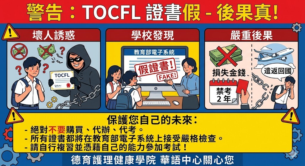 🛡️ 華語中心關心您:拒絕購買TOCFL證書,守護您的留學未來!